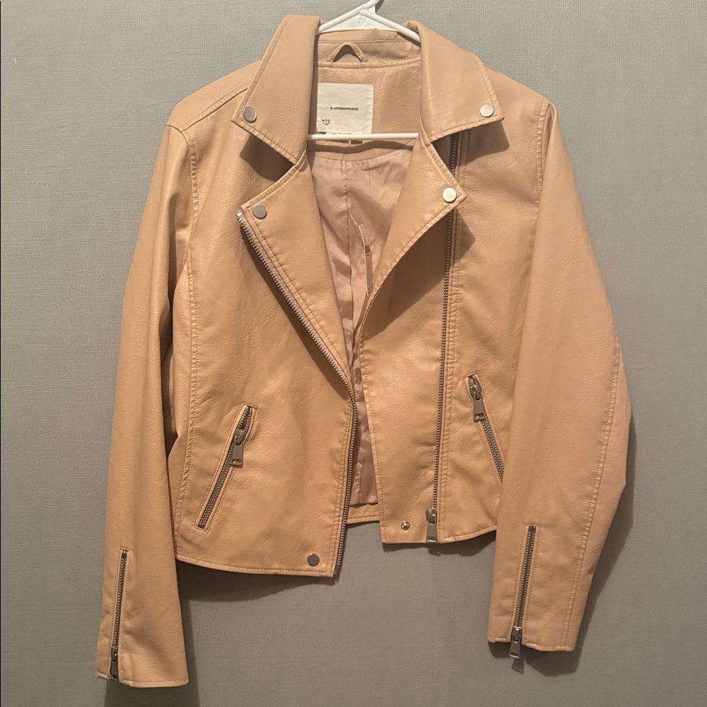 NWT Anthropologie Tan The Saige Faux-Leather Moto Jacket Size Medium - Picture 2 of 5